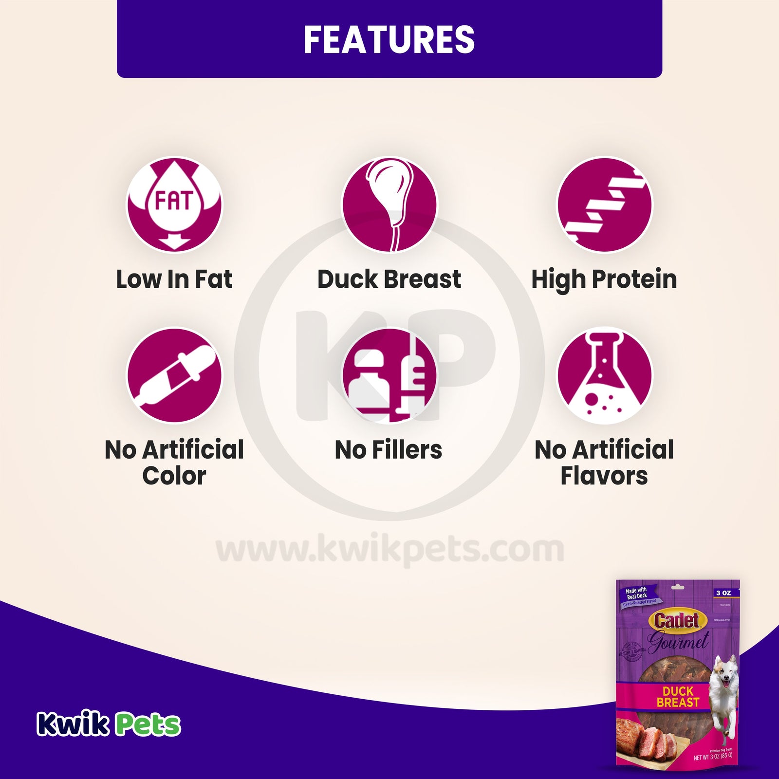 Features of Cadet Gourmet Duck Breast Treats for Dogs 3-oz