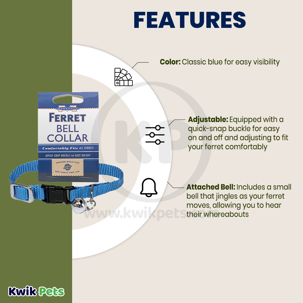 Marshall Pet Products Ferret Bell Collar Blue 3/8-in, Kwik Pets