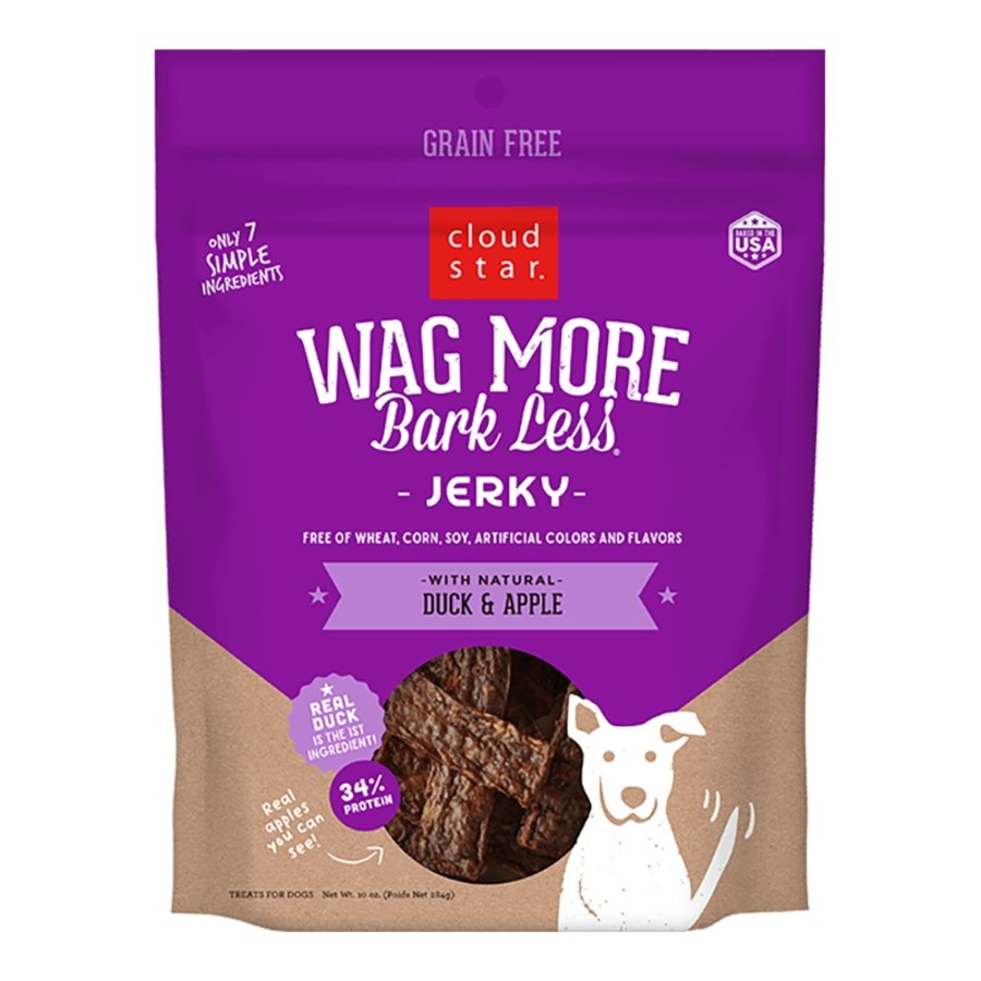 Cloud Star Wag More Bark Less Grain Free Jerky Dog Treats with Natural Duck & Apple 10-oz, Kwik Pets