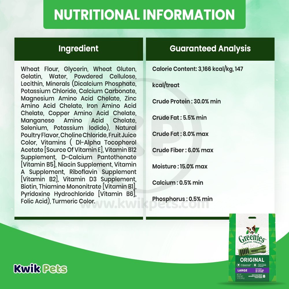 Information about Greenies Original Dog Dental Treats Large 12-oz 8 Count