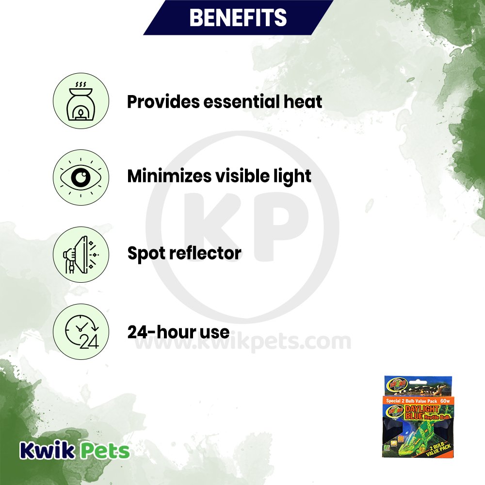Zoo Med Daylight Blue Reptile Bulb 60W 2 Count, Kwik Pets