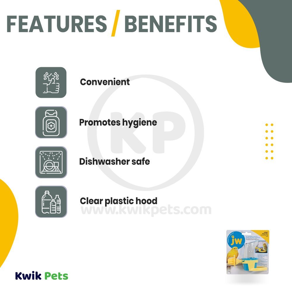 Features & Benefits of JW Pet Clean Cup Bird Feed & Water Cup Assorted Medium 5-oz