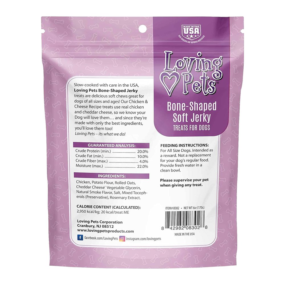 Loving Pets Bone-Shaped Soft Jerky Dog Treat Chicken & Cheese 6-oz Image 