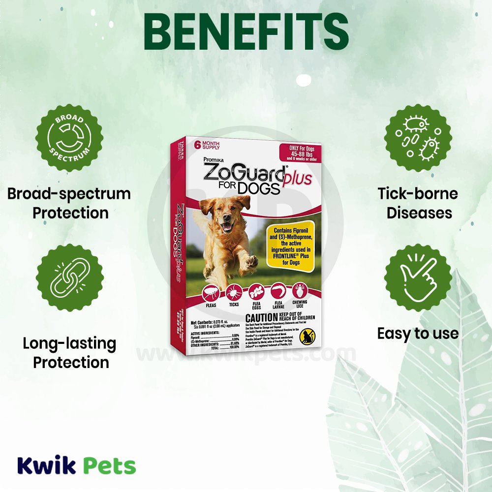 Promika ZoGuard Plus 3-Month Supply Flea & Tick Prevention for Dogs 45-88 lbs 3 Count, Kwik Pets