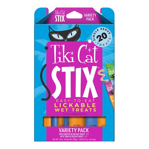 Tiki Pets Cat Stix Variety Pack Lickable Wet Cat Treats Chicken in Creamy Gravy & Tuna in Creamy Gravy 0.5-oz Tubes 20 Count, Kwik Pets