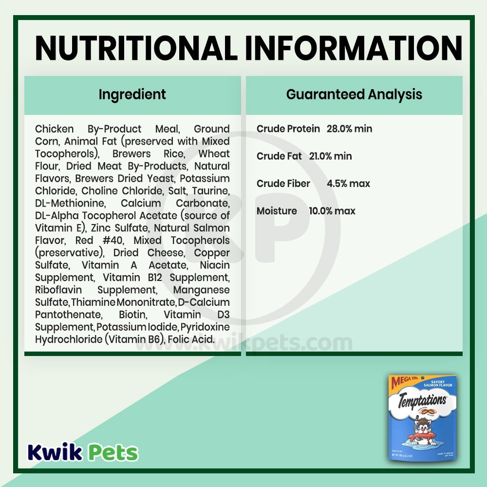 Nutritional Information - Temptations Classics Cat Treats Savory Salmon 6.3-oz