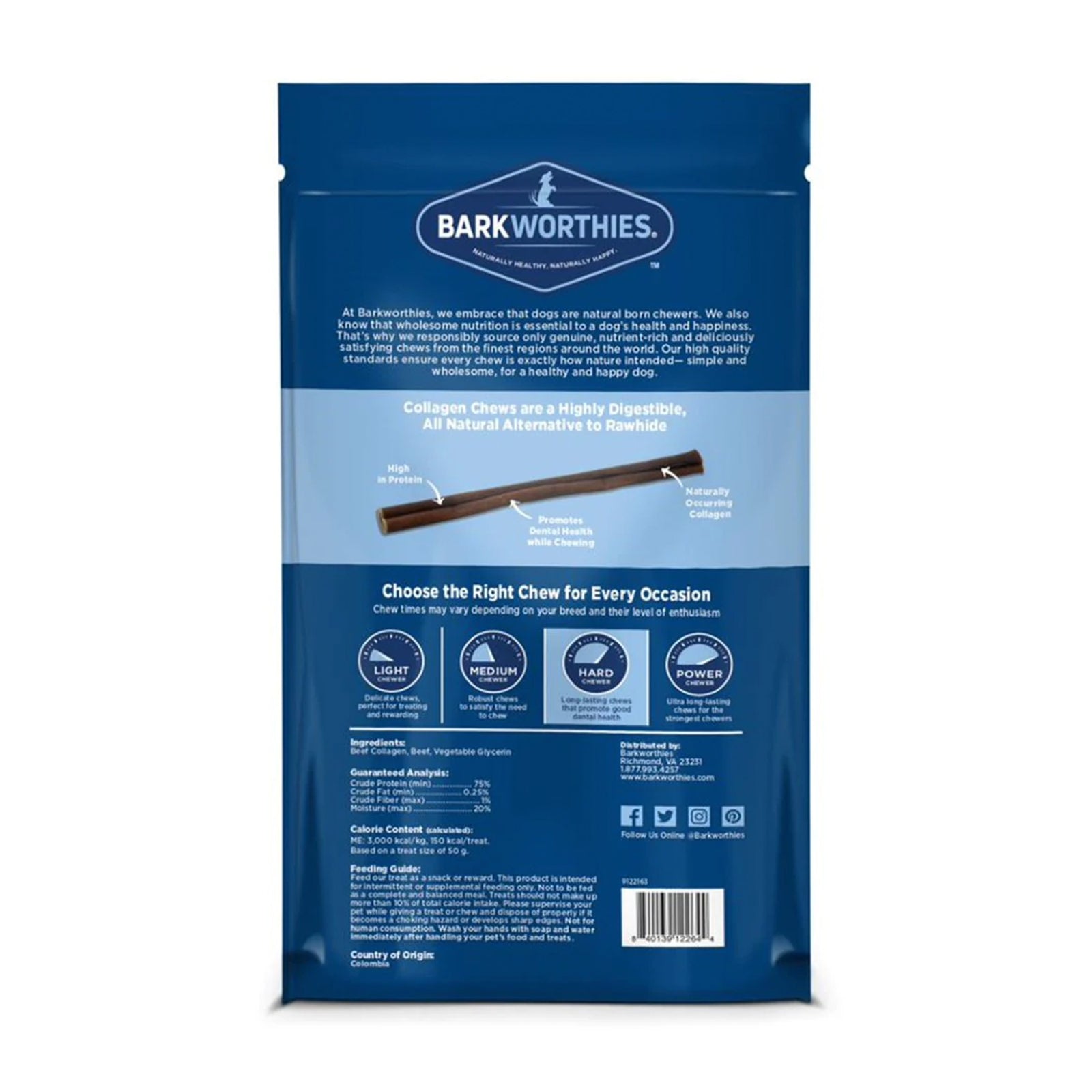 Back of Barkworthies 6" Beef Collagen Daily Health Boost Dog Sticks 3 Count 2-oz