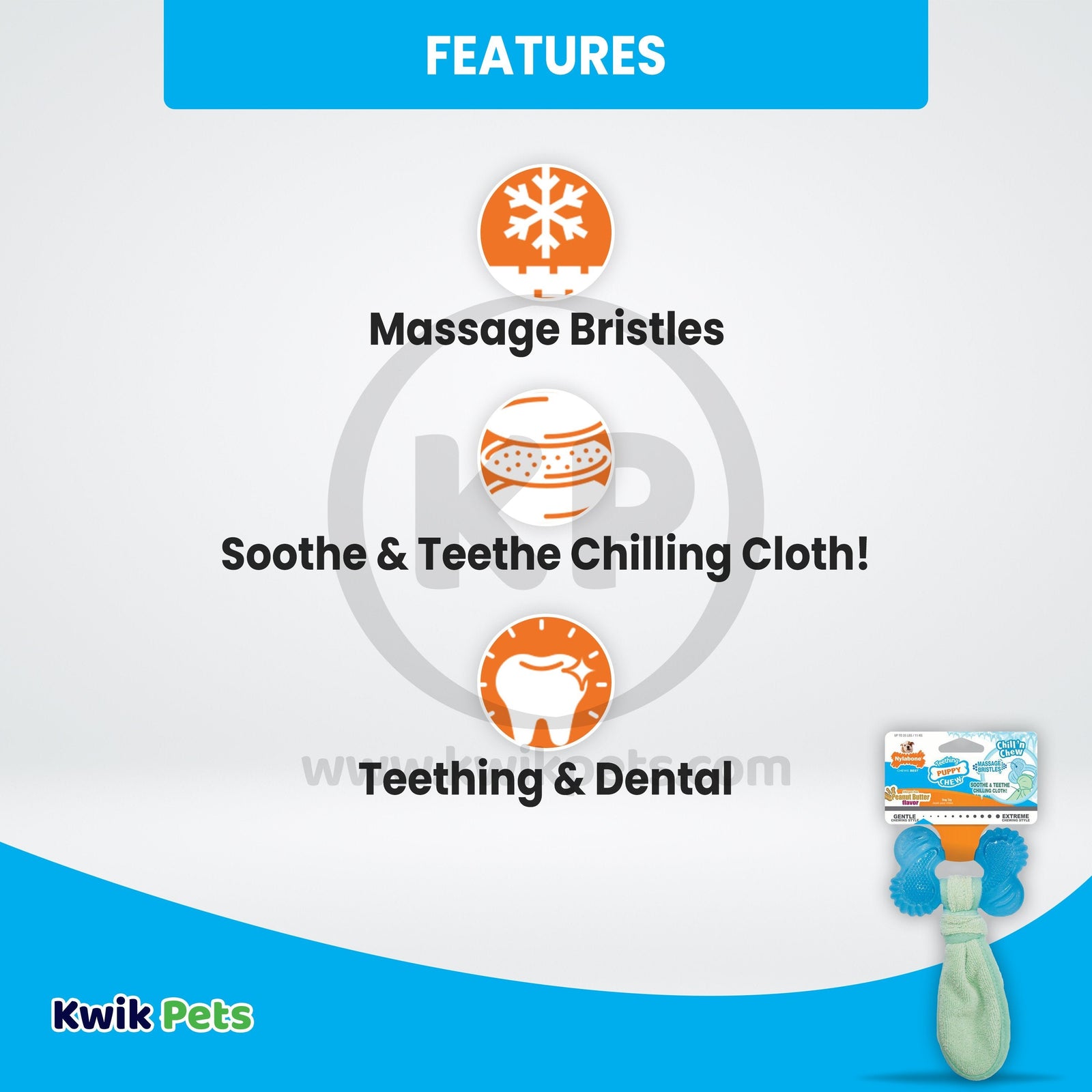 Features of Nylabone Freezer Puppy Chew Toy for Teething Peanut Butter Small/Regular - Up To 25 Ibs