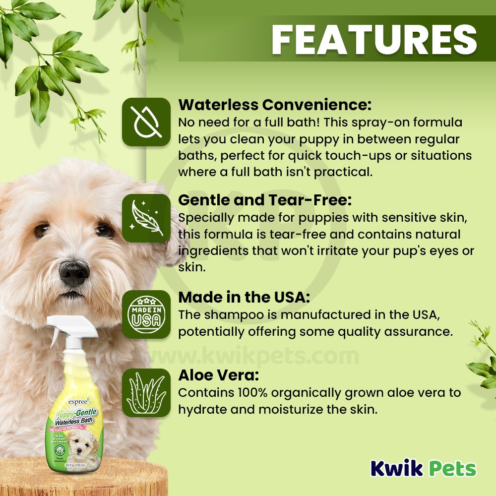 Espree Puppy Gentle Waterless Bath with Aloe Fresh Scent 24-oz, Kwik Pets