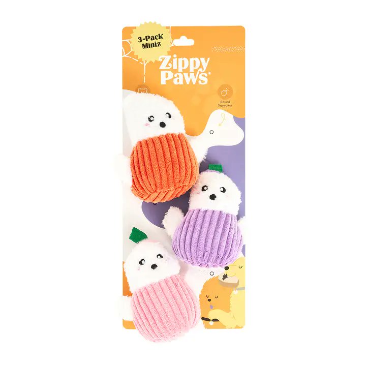 ZippyPaws Halloween Miniz Pumpkin Ghosts Plush Dog Toy 3 Count
