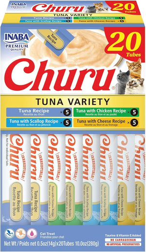 Inaba Churu Creamy Purée Tuna Variety Box Lickable Cat Treats 0.5-oz Tubes 20 Count, Kwik Pets