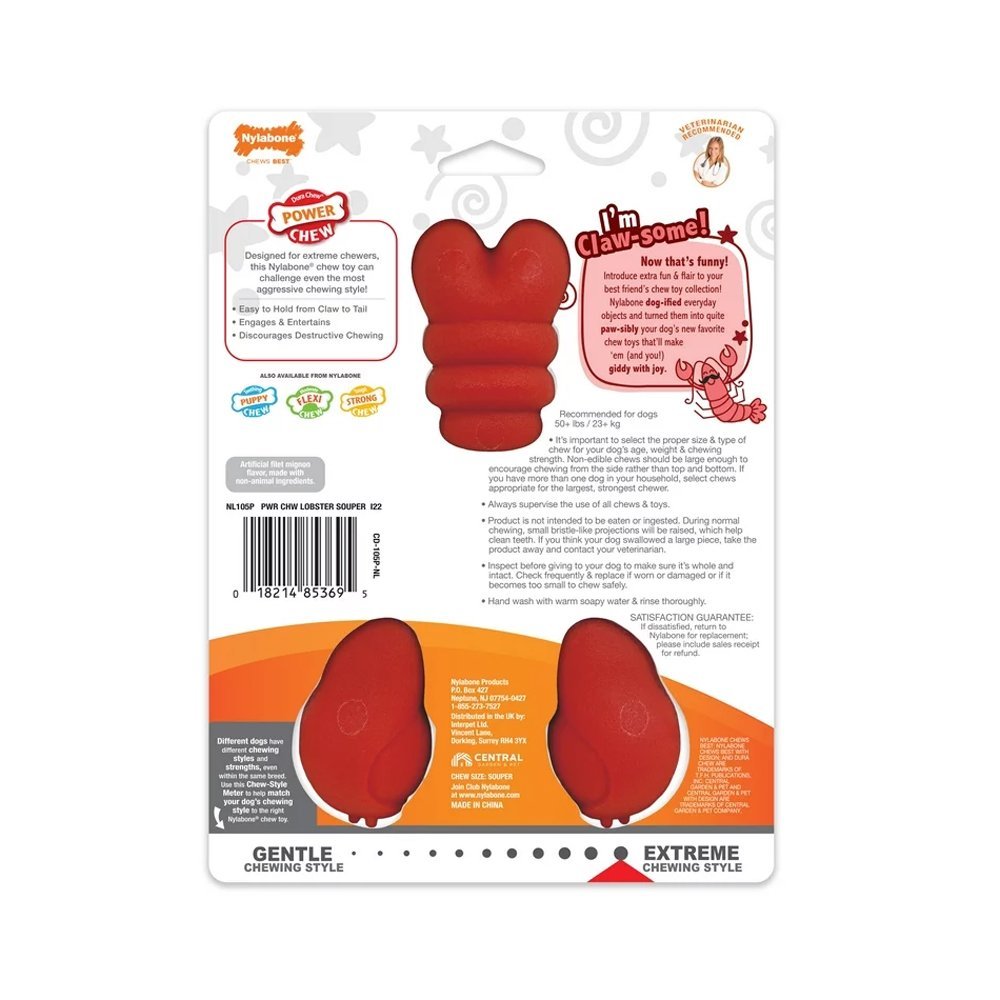 Image of Nylabone Power Chew Lobster Dog Toy Filet Mignon,  XL/Souper - 50+ lb