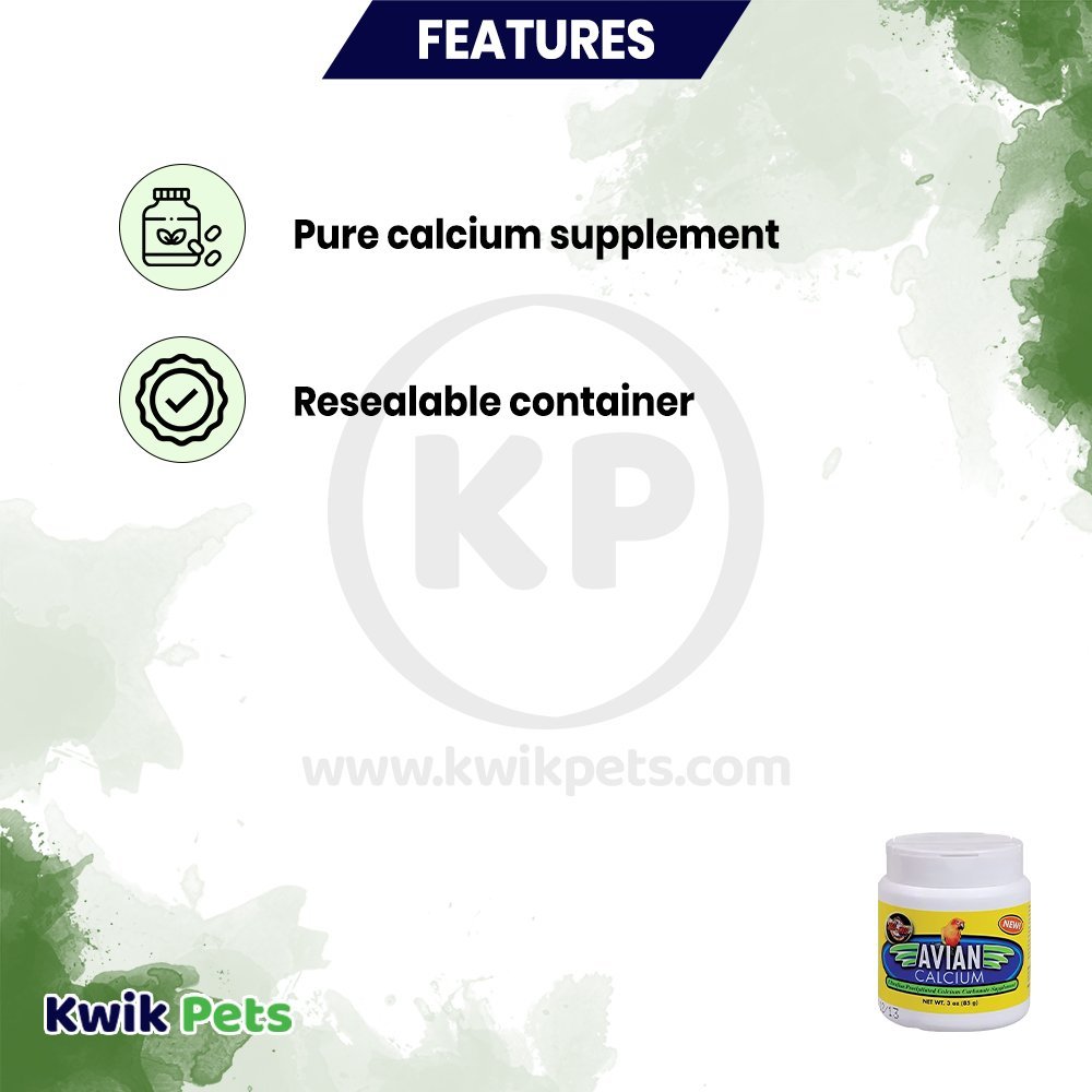 Features of Zoo Med Avian Calcium Bird Supplement 3-oz