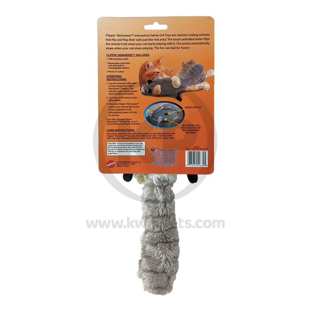 Details - Spot Flippin' Skinneeez Electronic Cat Toy Racoon, 15 in