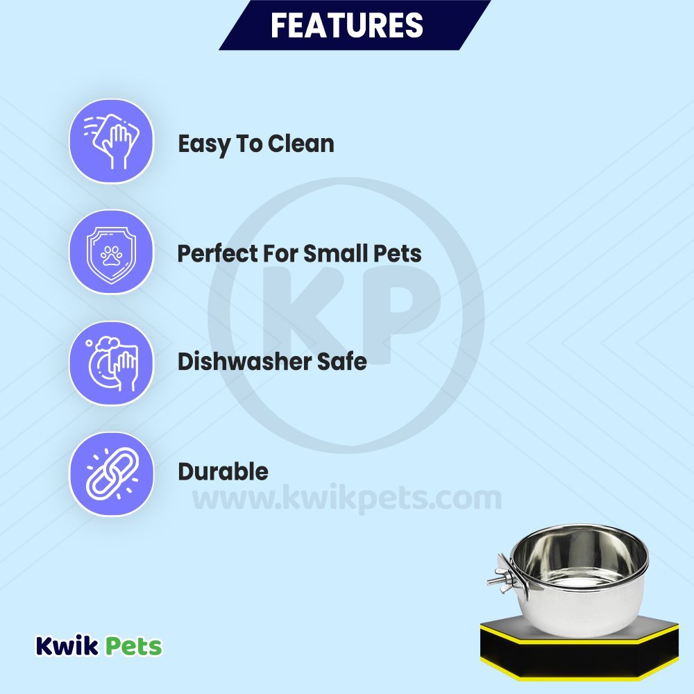 Features of Ethical Pet Spot Stainless Steel Bird Coop Cup with Bolt Clamp 10-oz