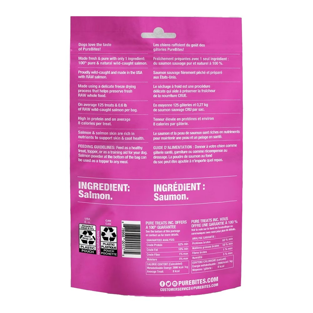 Back of PureBites Salmon Freeze Dried Pure Dog Treats 2.47-oz