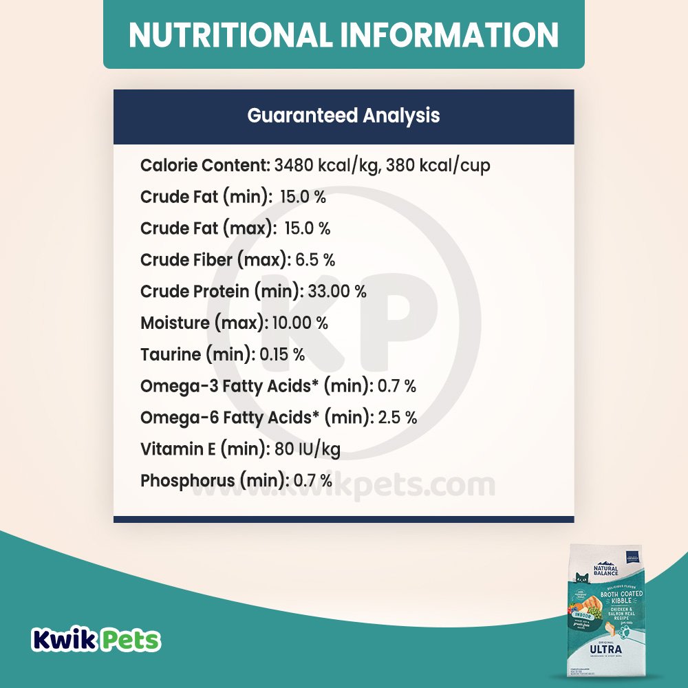 Guaranteed Analysis of Natural Balance Broth Coated Indoor Grain Free Dry Cat Food