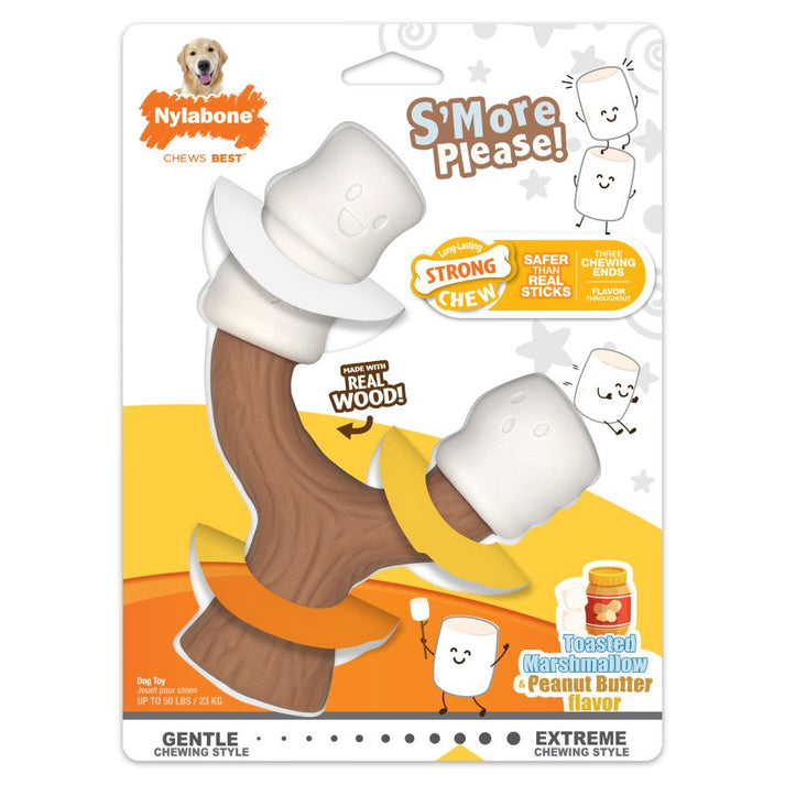Nylabone Strong Chew Marshmallow Stick Dog Toy Toasted Marshmallow & Peanut Butter Large - Up to 50 lbs
