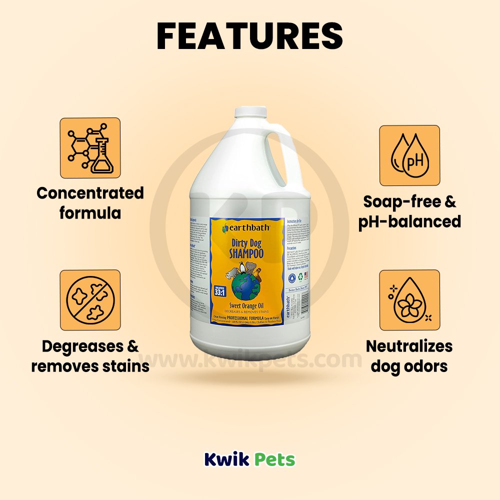 Features of Earthbath Dirty Dog Shampoo Sweet Orange Oil 128-oz