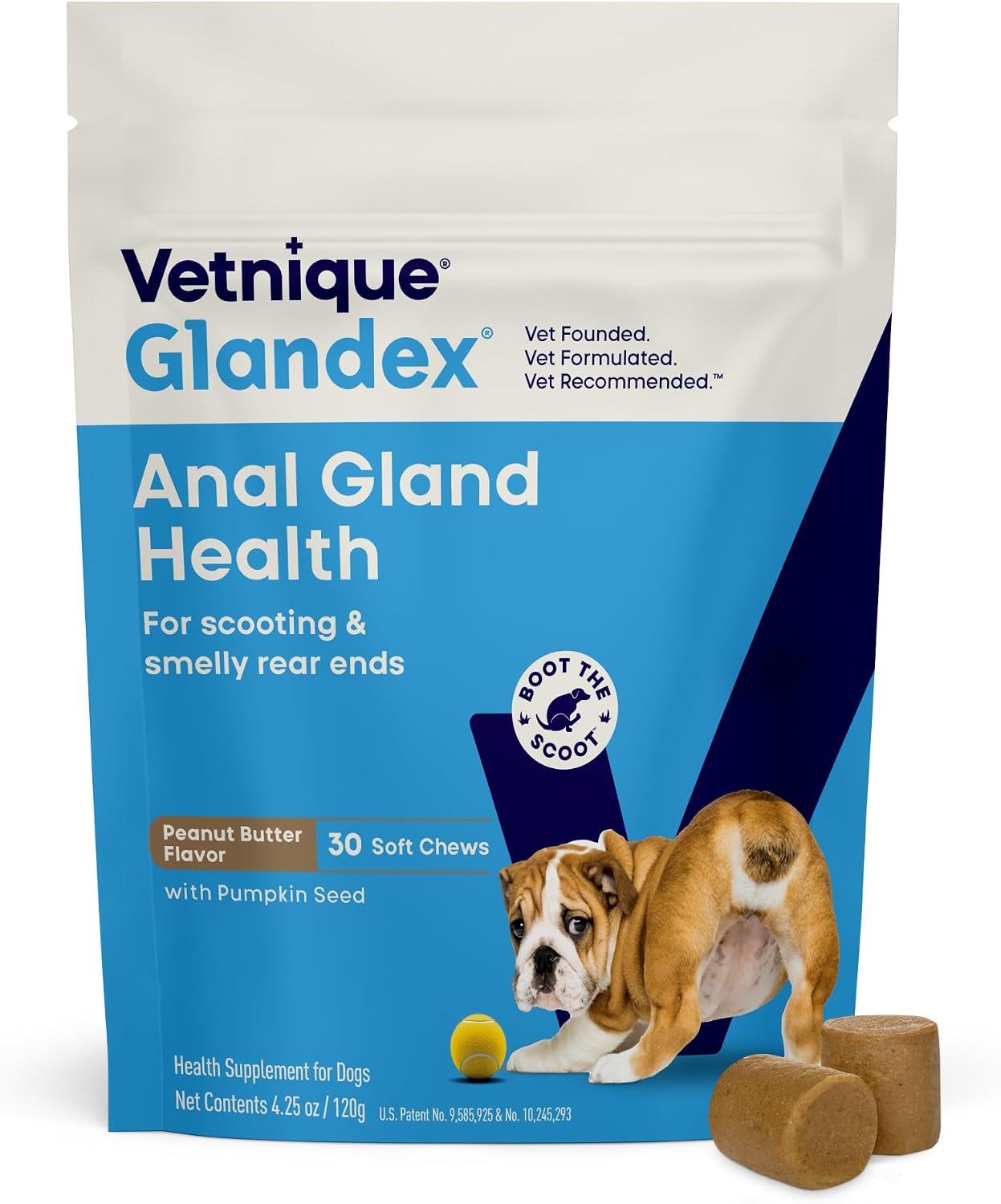 Vetnique Glandex Anal Gland Soft Chews for Dogs Peanut Butter with Pumpkin Seed 30 Count 4.25-oz