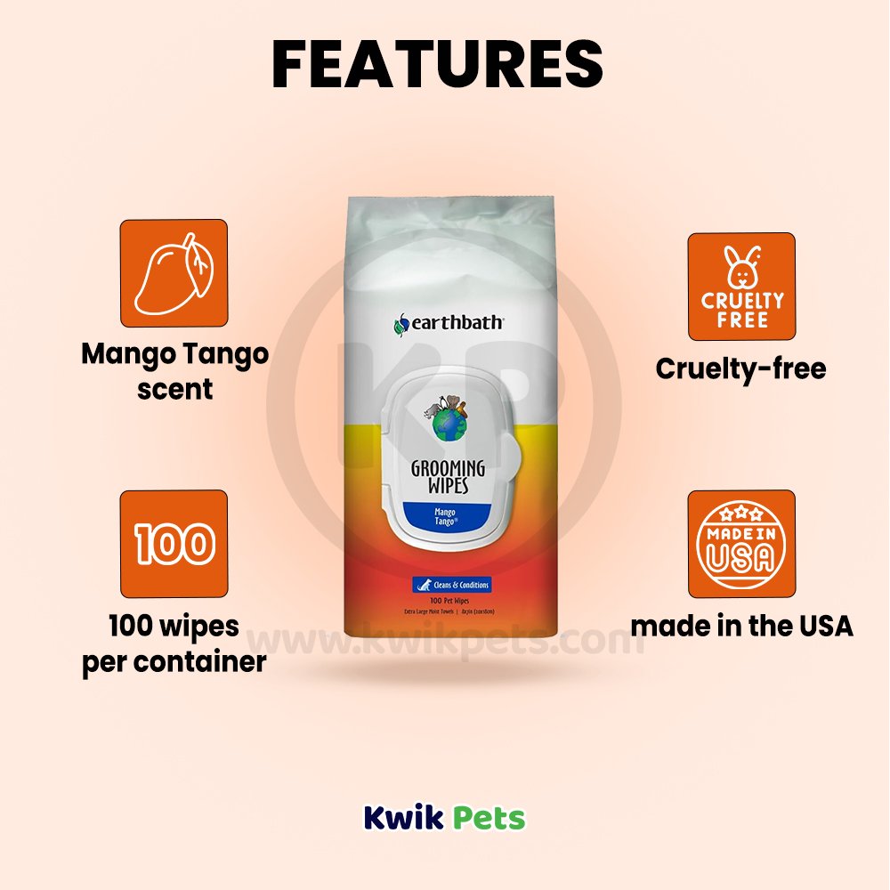 Features of Earthbath Grooming Wipes Mango Tango 100 Count