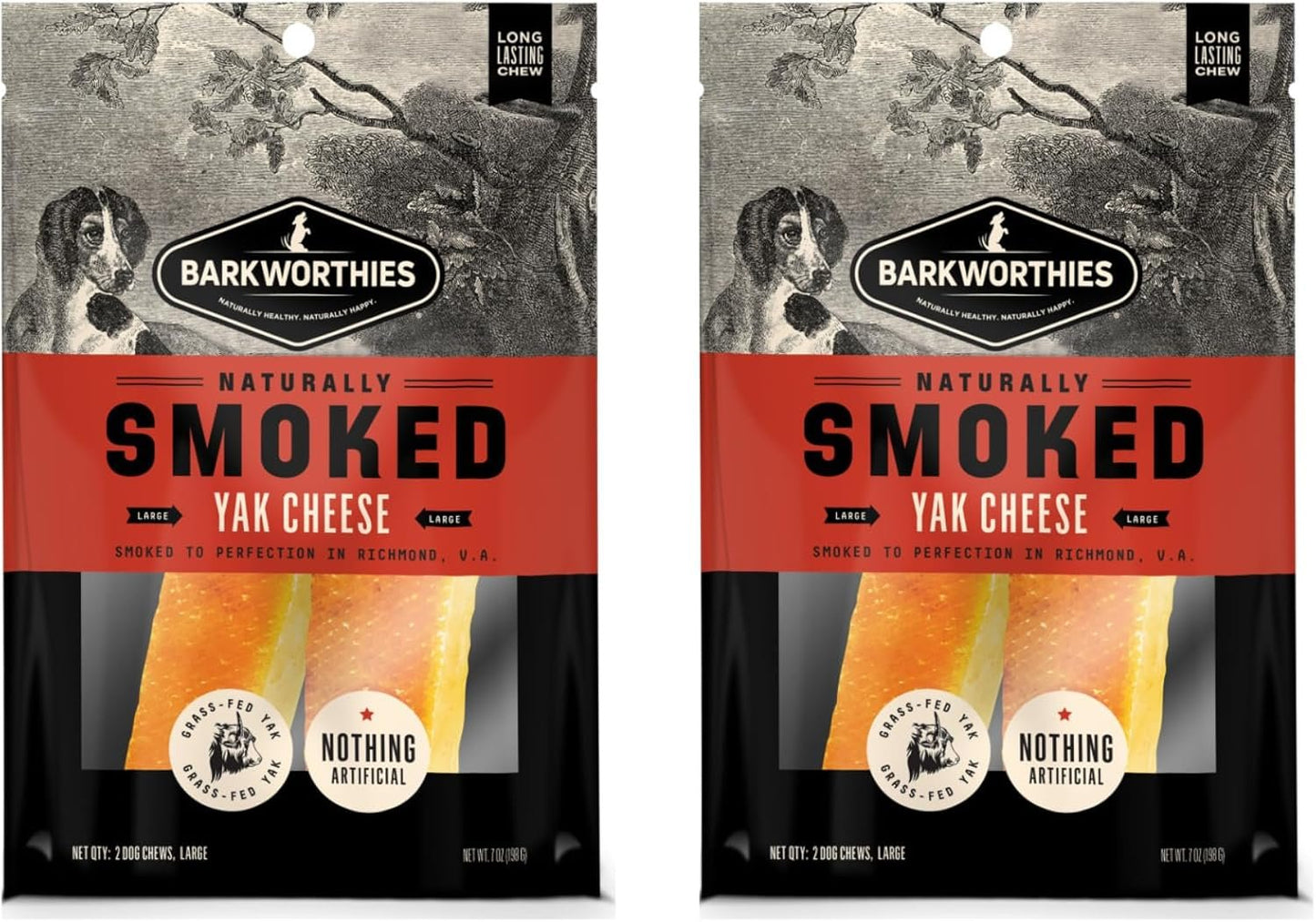 Barkworthies Naturally Smoked Yak Cheese Dog Treats Large 2 Count