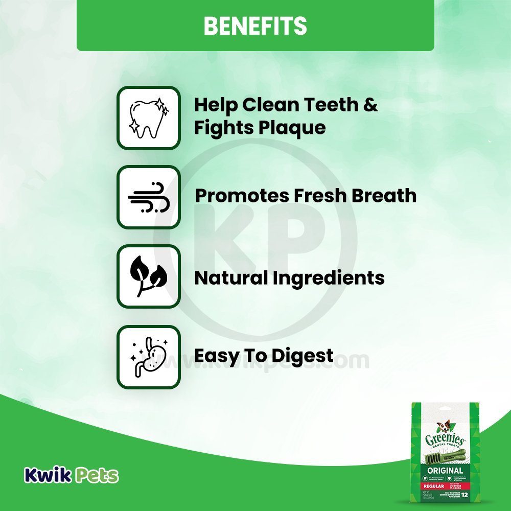 Greenies Original Dog Dental Treats Regular 12-oz 12 Count, Kwik Pets
