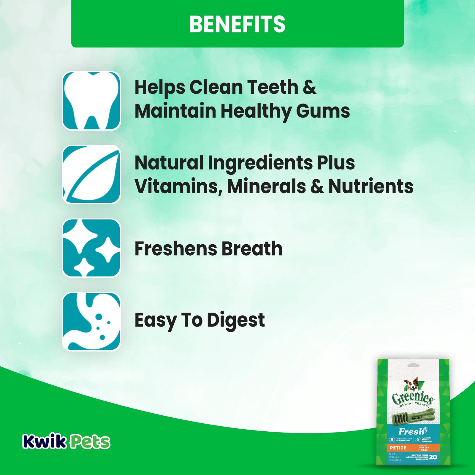 Greenies Dog Dental Treats Petite, Fresh 12 oz, 20 ct, Greenies