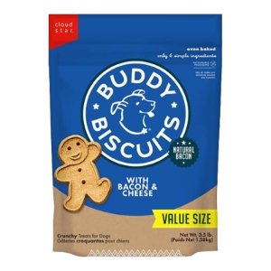 Cloud Star Buddy Biscuits Crunchy Dog Treats with Bacon & Cheese 3.5-lb, Kwik Pets