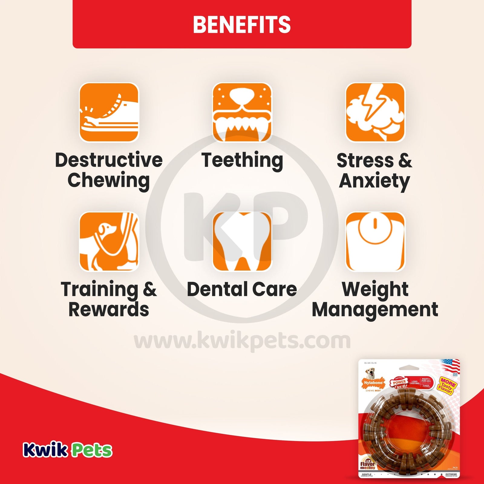 Benefits of Nylabone Power Chew Textured Ring Dog Toy Medley Flavor XL/Souper - 50+ lbs