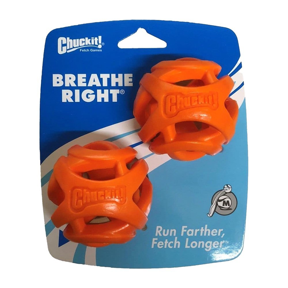 Chuckit! Breathe Right Fetch Ball Dog Toy Orange Medium 2 Count, Kwik Pets