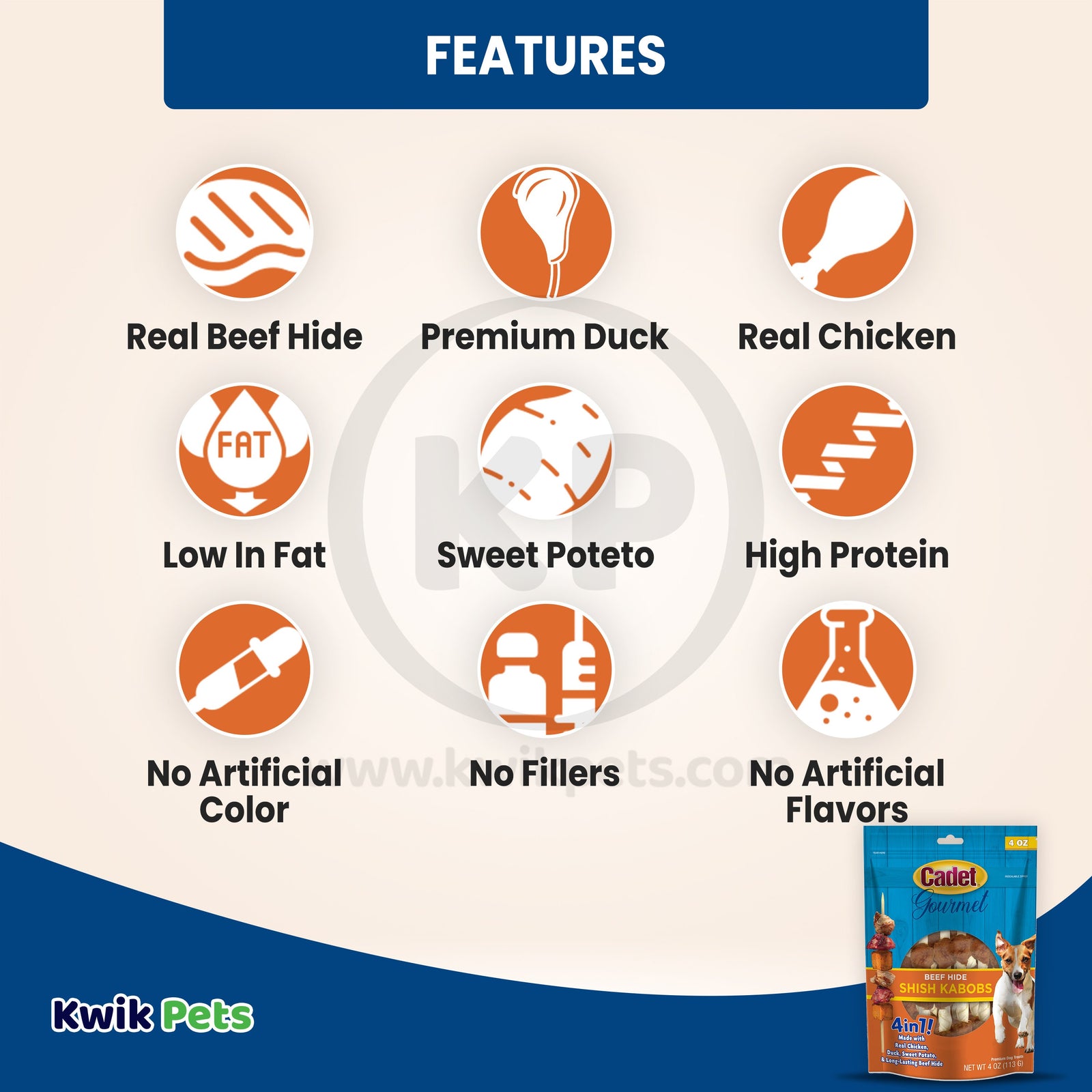 Cadet Gourmet Beef Hide Shish Kabob Dog Treats Small 4-oz, Kwik Pets