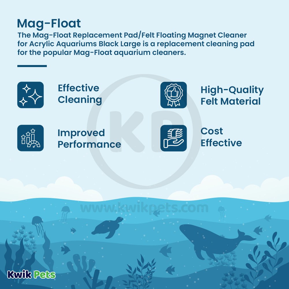 Mag-Float Replacement Pad/Felt Floating Magnet Cleaner for Acrylic Aquariums Black Large, Kwik Pets
