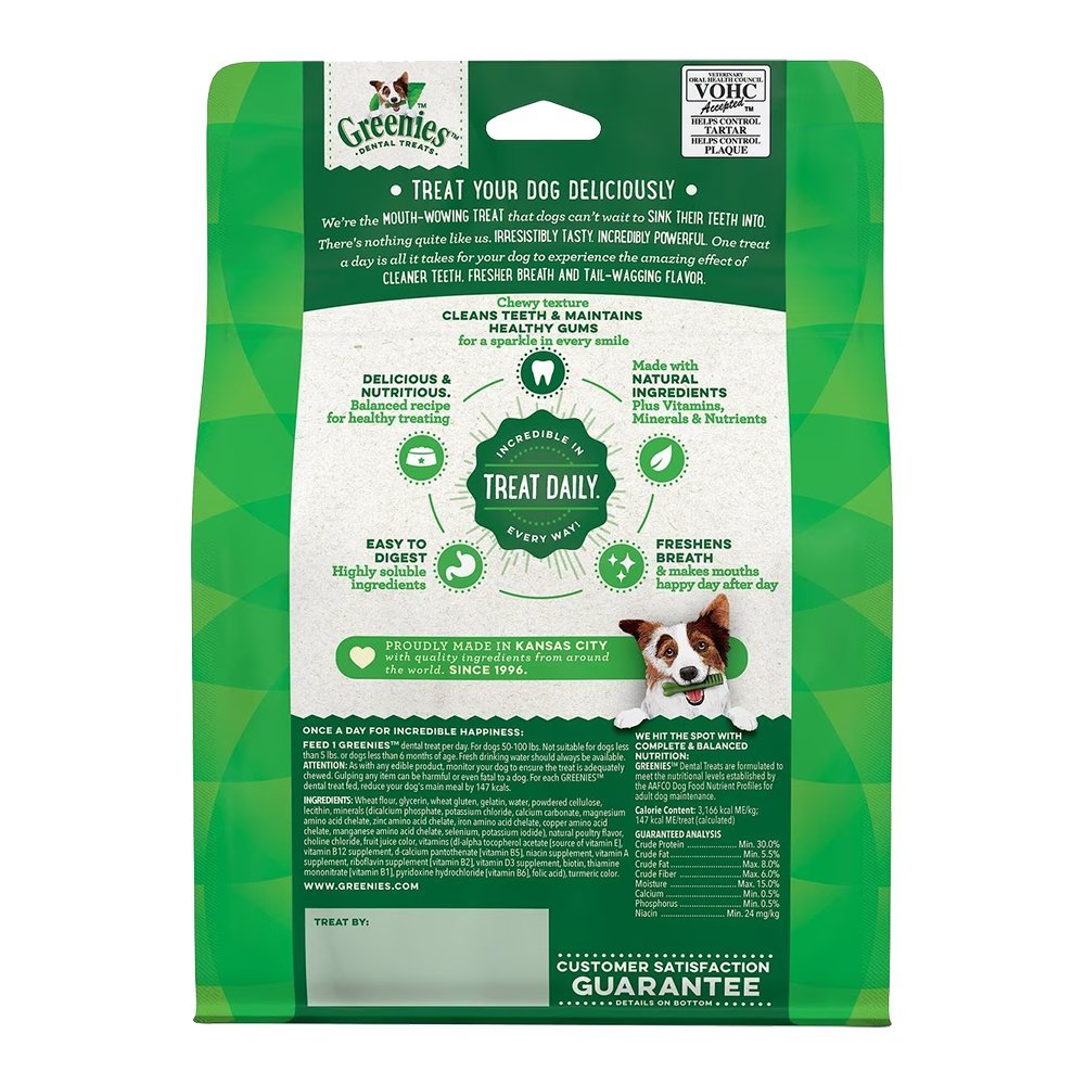 Back of Greenies Original Dog Dental Treats Large 12-oz 8 Count