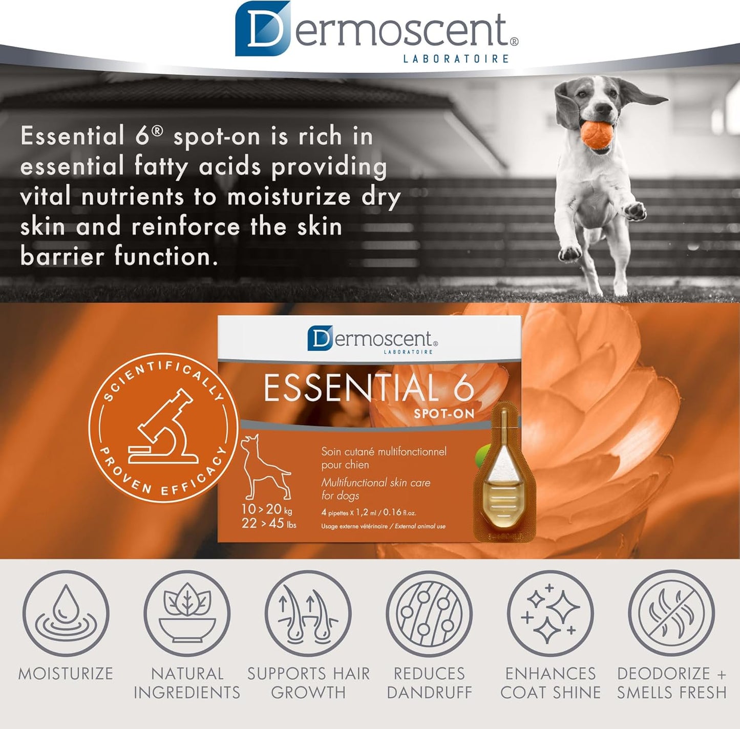 Dermoscent Essential 6 Spot-on Skin Care for Dogs 22 to 45 lbs