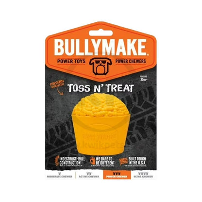 Front of BullyMake Toss n' Treat Butter Flavored Popcorn Dog Chew Toy One Size