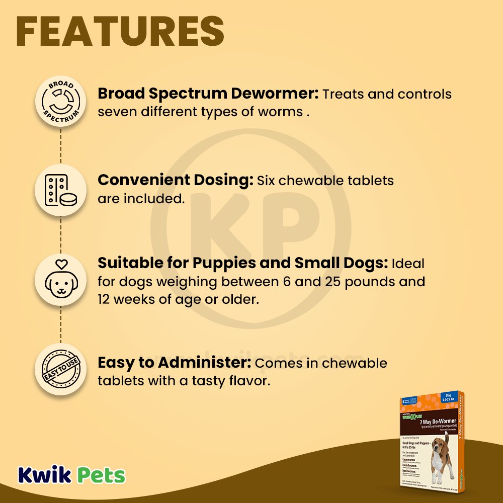Features of Sentry Worm X Plus 7 Way De-Wormer for Small Dogs 6 Count