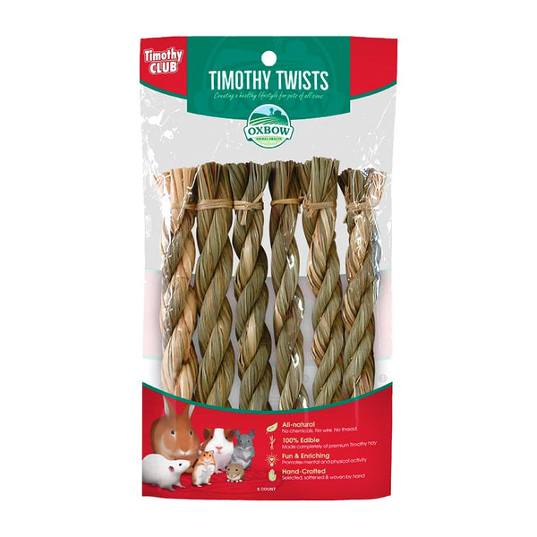 Oxbow Animal Health Timothy CLUB Hay Twists Small Animal Treat 6 Count, Kwik Pets