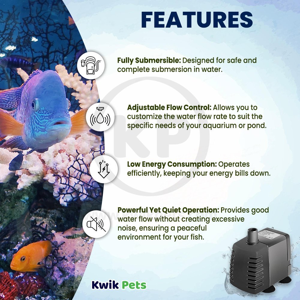 Aquatop SWP-480 192 GPH MaxFlow Submersible Water Pump Black, Kwik Pets