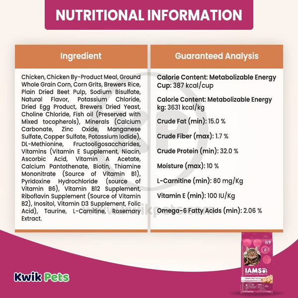 Nutritional Information - IAMS Urinary Tract Health Adult Dry Cat Food Chicken 3.5-lb