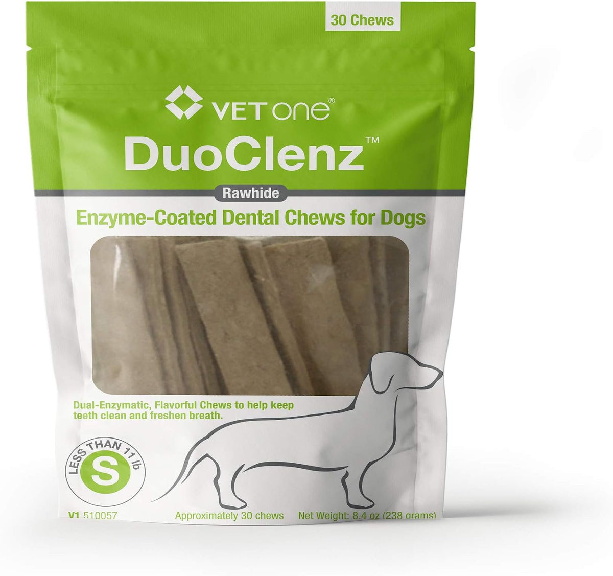 VetOne DuoClenz Rawhide Enzyme Coated Dental Chews for Dogs Small 30 Count