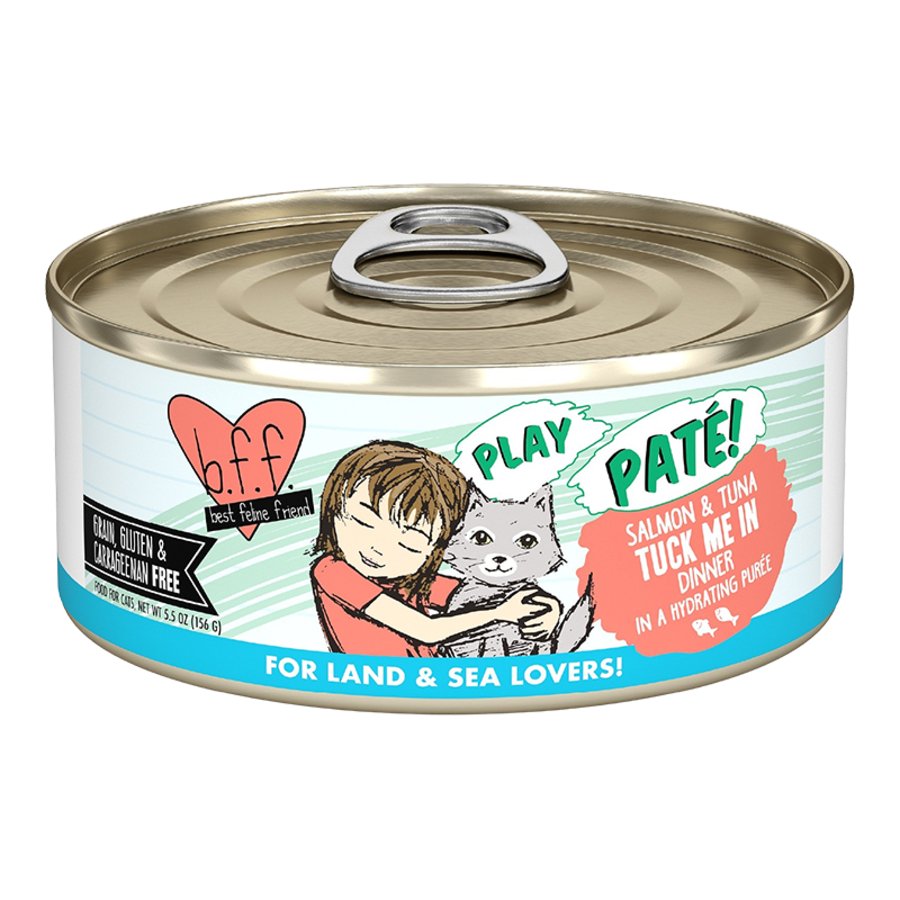 Weruva B.F.F. PLAY Paté Salmon & Tuna Tuck Me In Dinner in a Hydrating Purée Wet Cat Food 5.5-oz, Kwik Pets