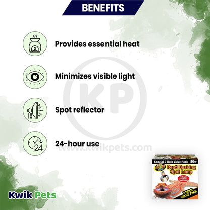 Zoo Med Repti Basking Spot Lamp 50W 2 Count, Kwik Pets