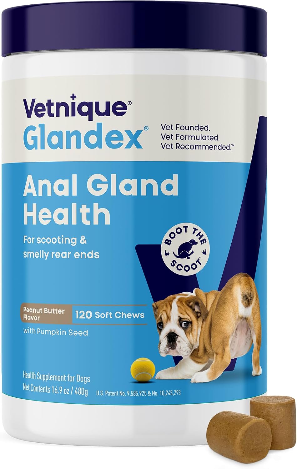 Vetnique Glandex Anal Gland Soft Chews for Dogs Peanut Butter with Pumpkin Seed 120 Count 16.9-oz
