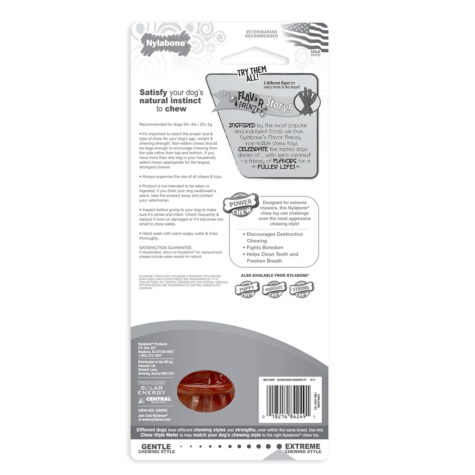 Back of Nylabone Flavor Frenzy Power Chew Durable Dog Toy Beef Jerky XL/Souper - 50+ lbs