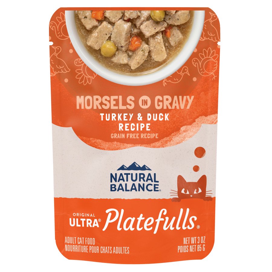Natural Balance Original Ultra Platefulls Morsels in Gravy Grain Free Adult Wet Cat Food Pouch Turkey & Duck 3-oz