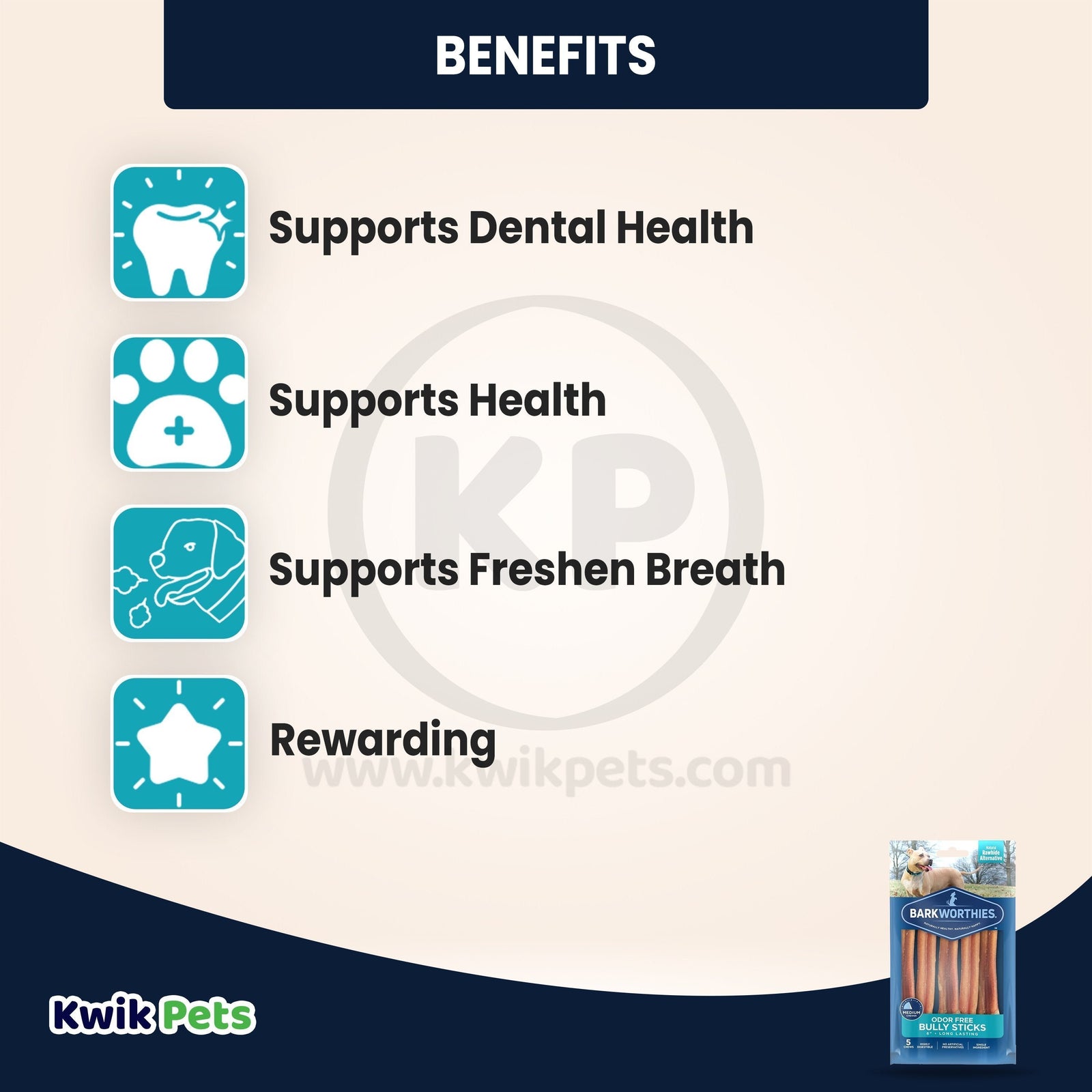 Benefits of Barkworthies 6" Odor Free Bully Stick Dog Chews 5 Count