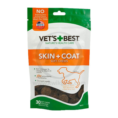 Vet's Best Skin & Coat Dog Soft Chews 30 Count 4.2-oz, Kwik Pets