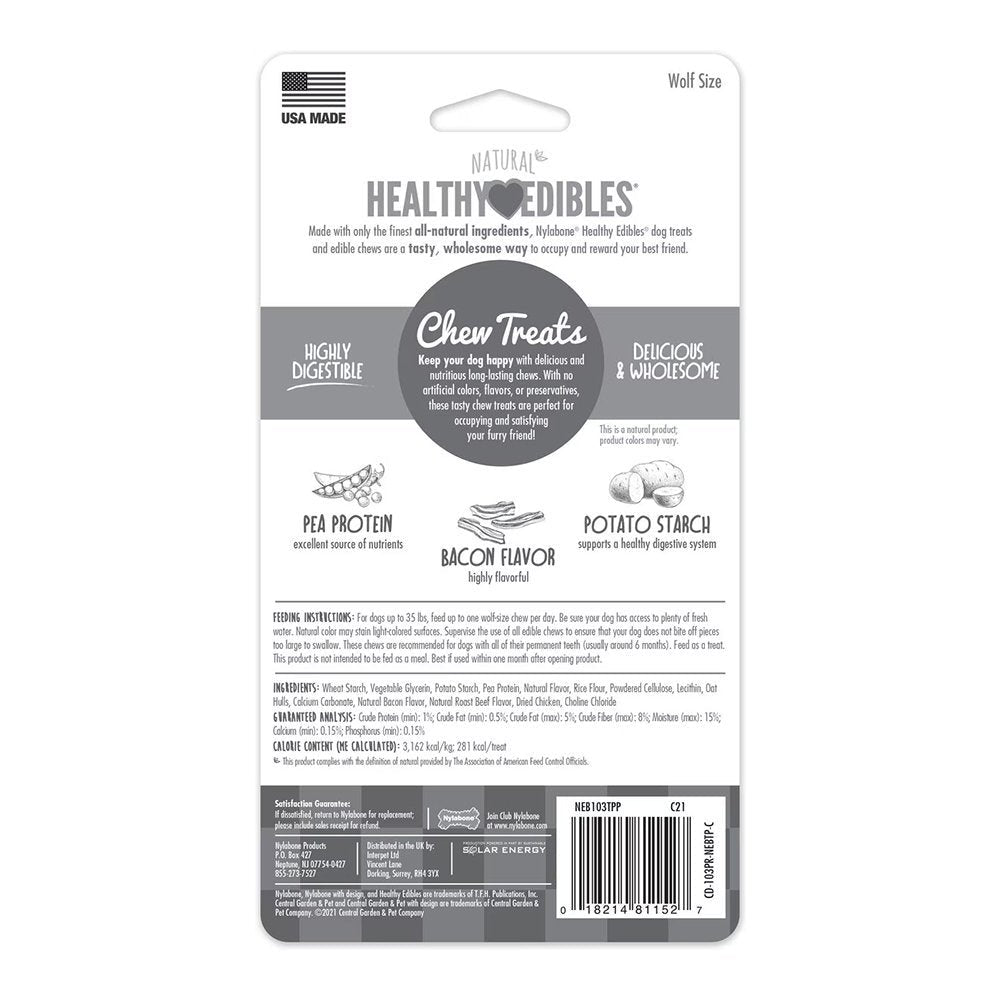 Back of Nylabone Healthy Edibles All-Natural Long Lasting Chew Treats Bacon Medium/Wolf - Up To 35 lbs 2 Count