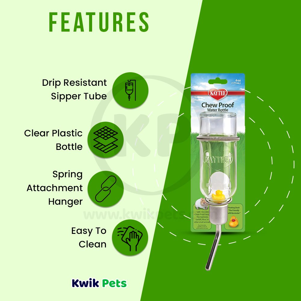 Features of Kaytee Chew-Proof Water Bottle Clear 6-oz